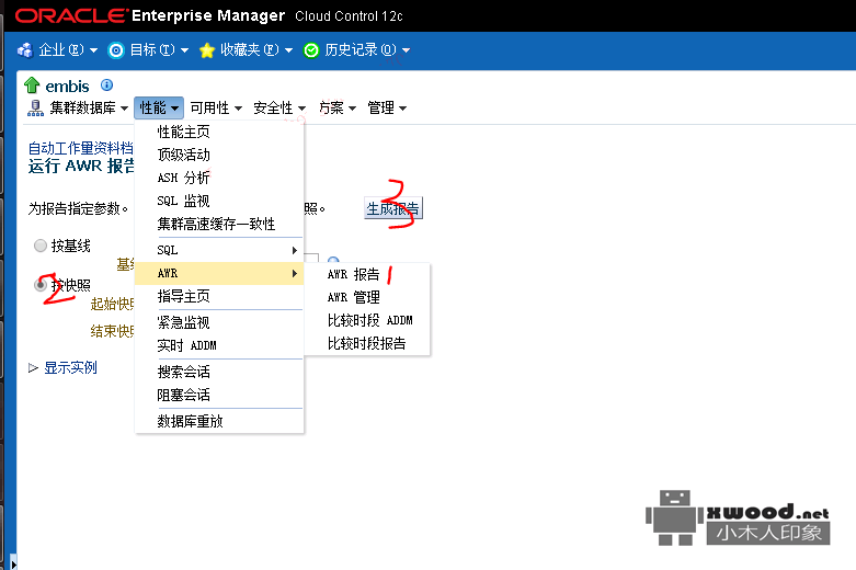 关于通过Oracle OEM工具生成cpu使用率、db活动会话数、数据库负载吞吐量等监控报表