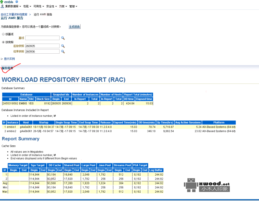 关于通过Oracle OEM工具生成cpu使用率、db活动会话数、数据库负载吞吐量等监控报表