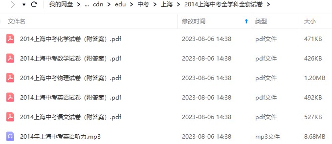 2014上海中考全学科全套试卷（附答案）